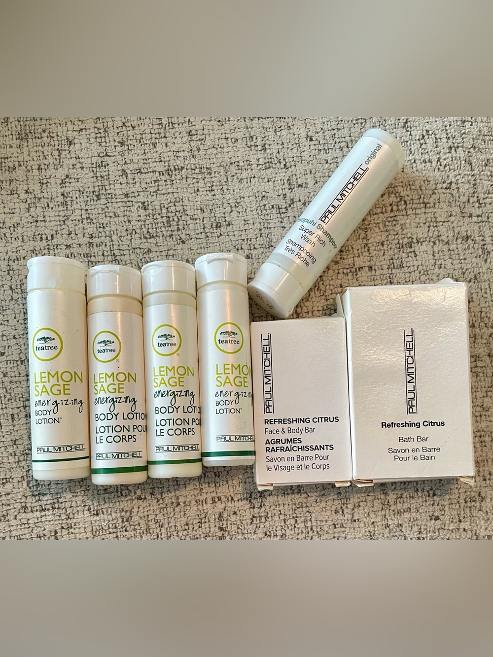 4 Paul Mitchell Lemon Sage Lotion, 2 Citrus Soaps, 1 Shampoo. Travel Size. LOT.